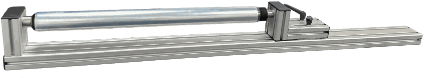 A coated roller mounted on a test rig
